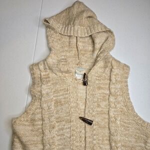 INKED & FADED Women's Large Beige Sweater With Hood Sleeveless -518
